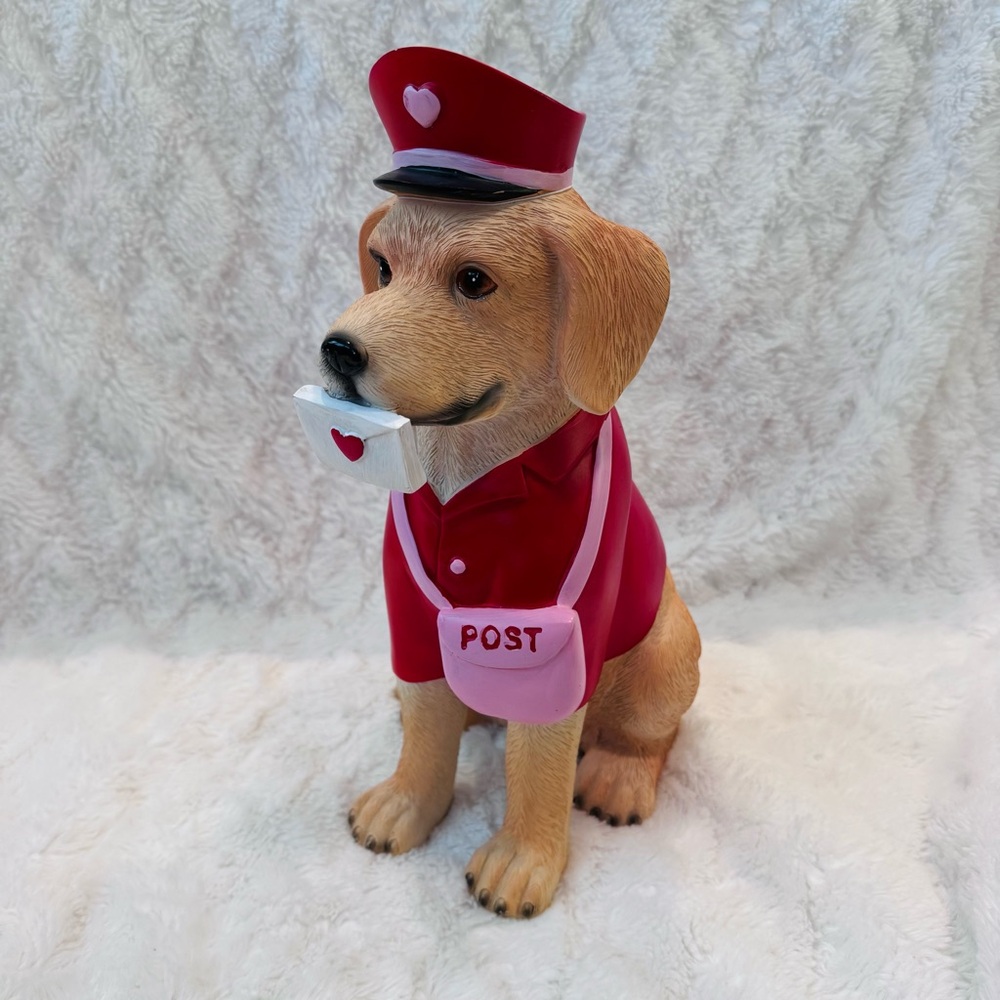 XL Valentines Day Mailman Lab Retriever Resin Dog In Uniform NEW 13”